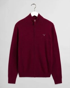 Gant, Miesten Neuletakki, Extrafine Lambswool Zip Cardigan Viininpunainen