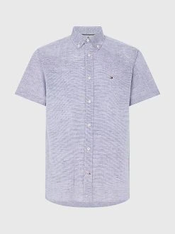 Tommy Hilfiger Miesten Lyhythihainen Kauluspaita CO/LI FAKE SOLID RF SHIRT S/S Vaaleansininen