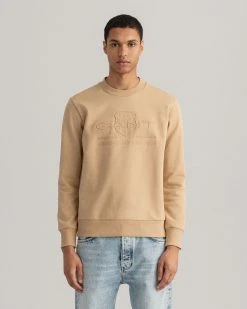 Gant Miesten Collegepaita Tonal Archive Shield C-Neck Beige