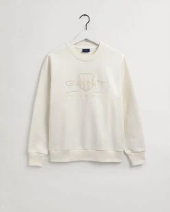 Gant Miesten Collegepaita Tonal Archive Shield C-Neck Luonnonvalkoinen