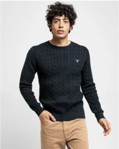 Gant Miesten Neule, Cotton Cable Tummansininen