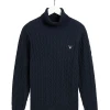 Gant Miesten Neule, Cotton Cable Turttle Neck Tummansininen