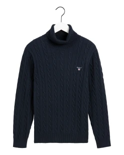 Gant Miesten Neule, Cotton Cable Turttle Neck Tummansininen
