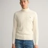 Gant Miesten Neule, Cotton Cable Turttle Neck Valkoinen