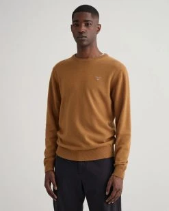 Gant Miesten Neule, Superfine Lambwool Crew Keskiruskea