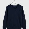 Gant Miesten Neule, Superfine Lambwool V-Neck Indigo