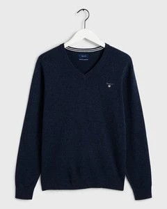 Gant Miesten Neule, Superfine Lambwool V-Neck Indigo