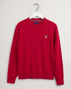 Gant Miesten Neulepaita, Gant Banner Shield Knit 100% Wool Kirkkaanpunainen
