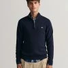 Gant Miesten Neulepusero, COTTON TEXTURE HALF ZIP Tummansininen