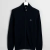 Gant Miesten Neuletakki, Cotton Pikee Zip Cardigan Tummansininen
