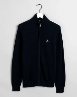 Gant Miesten Neuletakki, Cotton Pikee Zip Cardigan Tummansininen
