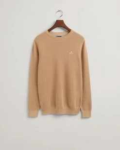 Gant Miesten Puuvillaneule, Cotton Pikee Crew Beige