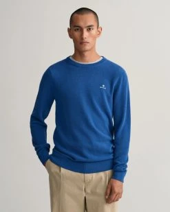 Gant Miesten Puuvillaneule, Cotton Pikee Crew Sininen