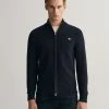 Gant Neuletakki,COTTON TEXTURE ZIP CARDIGAN Tummansininen