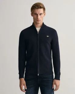 Gant Neuletakki,COTTON TEXTURE ZIP CARDIGAN Tummansininen