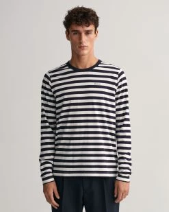 Gant Trikoopaita, STRIPED LS T-SHIRT Raidallinen Sininen