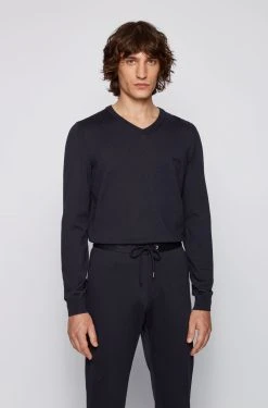 Hugo Boss Miesten Merinovillaneule, Baram-L Merino Tummansininen