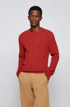 Hugo Boss Miesten Palmikkoneule NAMAZIO CABLE Kirkkaanpunainen