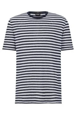 Hugo Boss T-paita, TIBURT 350 LINEN T-SHIRT Raidallinen Sininen -Makia kauppa hugo boss t paita tiburt 350 linen t shirt raidallinen sininen 3