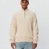 LES DEUX Neule, FLETCHER RIB HALF ZIP Luonnonvalkoinen