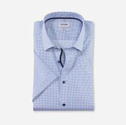 Olymp Level Five Kauluspaita, Body Fit Sininen Kuosi