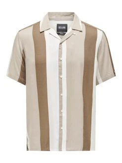 Only And Sons Kauluspaita, WAYNE LIFE REG STRIPE VISCOSE Raidallinen Ruskea