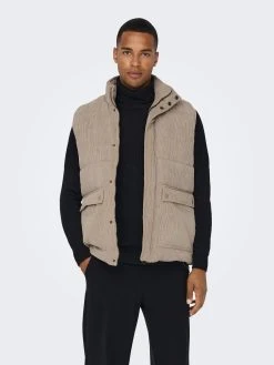 Only And Sons Miesten Liivi CORDUROY PUFFER VEST Beige