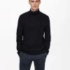 Only And Sons Miesten Neule ONSNEW RIGGE CABLE ROLL NECK KNIT Tummansininen