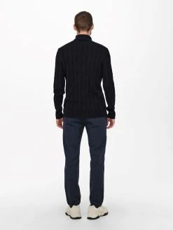 Only And Sons Miesten Neule ONSNEW RIGGE CABLE ROLL NECK KNIT Tummansininen -Makia kauppa only and sons miesten neule onsnew rigge cable roll neck knit tummansininen 2
