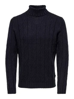Only And Sons Miesten Neule ONSNEW RIGGE CABLE ROLL NECK KNIT Tummansininen -Makia kauppa only and sons miesten neule onsnew rigge cable roll neck knit tummansininen 3