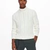 Only And Sons Miesten Neule ONSNEW RIGGE CABLE ROLL NECK KNIT Valkoinen