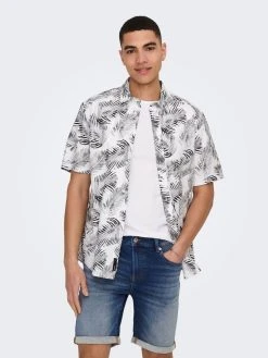Only And Sons Paita, BES REG SLUB LEAF SHIRT Valkopohjainen Kuosi