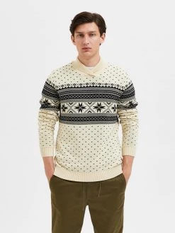 Selected Homme Miesten Neule, CLAUS LS KNIT SHAWL Luonnonvalkoinen