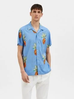 Selected Miesten Kauluspaita DAYTON SS SHIRT Vaaleansininen