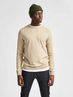 Selected Miesten Neule BERG CREW NECK Vaalea Beige