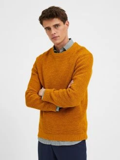 Selected Miesten Neule Vince Bubble Crew Sinapinkeltainen