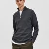 Selected Miesten Neulepusero, MAINE KNI HALF ZIP Keskiharmaa