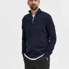 Selected Miesten Neulepusero, MAINE KNI HALF ZIP Tummansininen