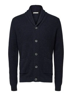 Selected Miesten Neuletakki, Richard Button Shawl Neck Tummansininen
