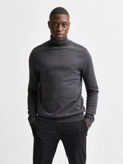 Selected Miesten Pooloneule, Berg Roll Neck B Noos Tummanharmaa