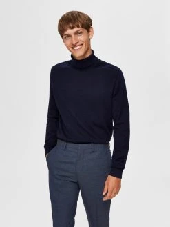 Selected Miesten Pooloneule, Berg Roll Neck B Noos Tummansininen