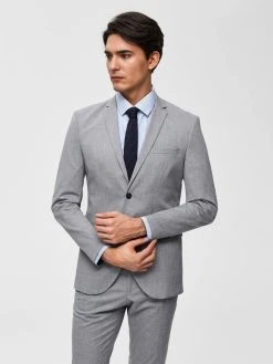 Selected Miesten Puvun Takki, Slim Mylo Logan Vaaleanharmaa