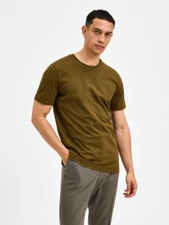 Selected Miesten T-paita NORMAN 180 NOS O-NECK Khaki