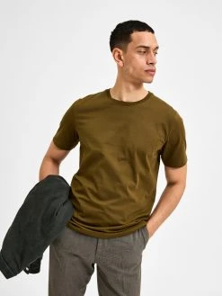 Selected Miesten T-paita NORMAN 180 NOS O-NECK Khaki -Makia kauppa selected miesten t paita norman 180 nos o neck khaki 5