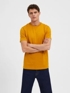 Selected Miesten T-paita NORMAN 180 NOS O-NECK Sinapinkeltainen