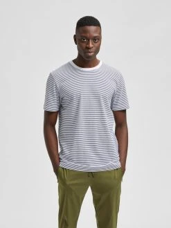 Selected Miesten T-paita NORMAN STRIPE Raidallinen Sininen