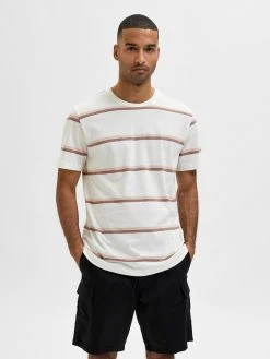 Selected Miesten T-Paita RELAX OWEN SS O-NECK Raidallinen Punainen