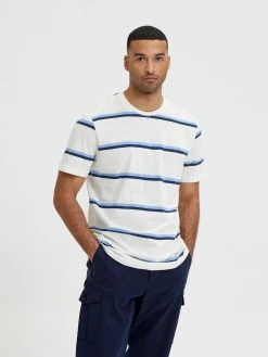 Selected Miesten T-Paita RELAX OWEN SS O-NECK Raidallinen Sininen