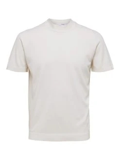 Selected Neulottu T-paita, TOWN SS KNIT MOCK NECK Luonnonvalkoinen
