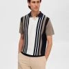 Selected Pikeepaita, MATTIS SS KNIT STRIPE Raidallinen Ruskea